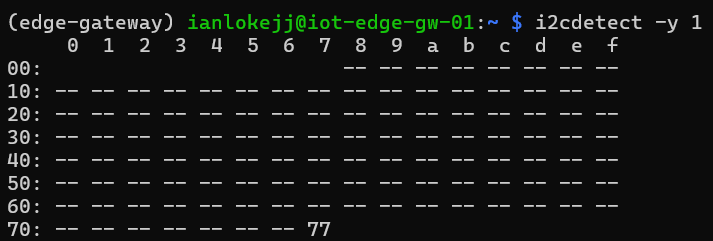 i2cdetect showing BME280 at address 0x77